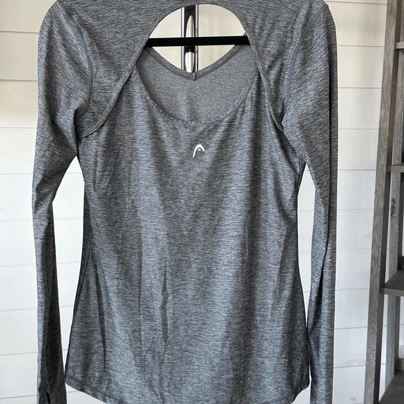 Head Women’s V-Neck Cutout Back Long Sleeve Athletic Shirt hi-low waist sz small - Picture 2 of 6